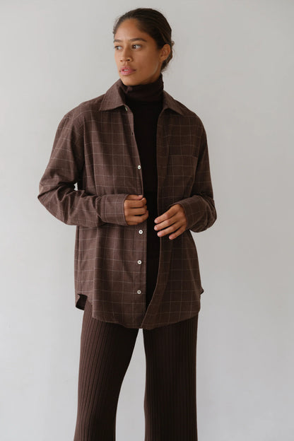 The Flannel Windowpane Shirt- Espresso.