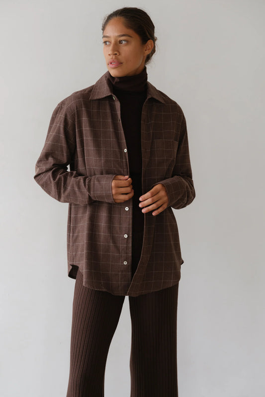 The Flannel Windowpane Shirt- Espresso.
