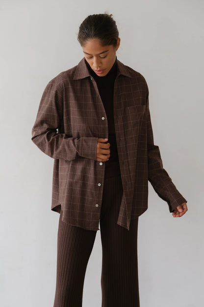 The Flannel Windowpane Shirt- Espresso.