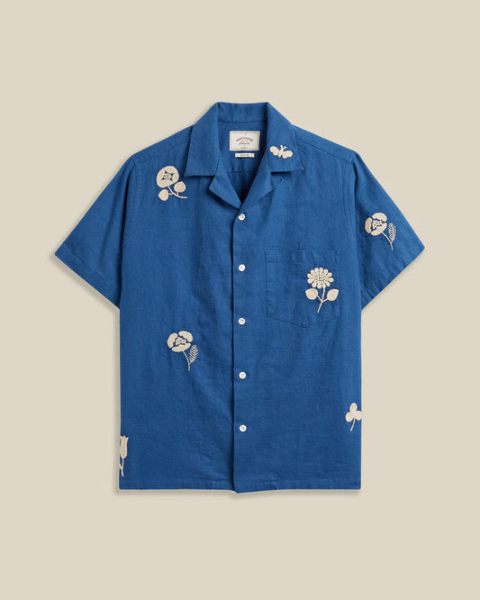 Embroidery Nature Ramie Shirt in Blue.