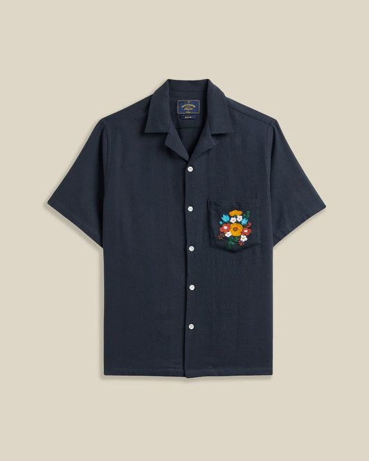 Embroidery Piquet Shirt in Navy