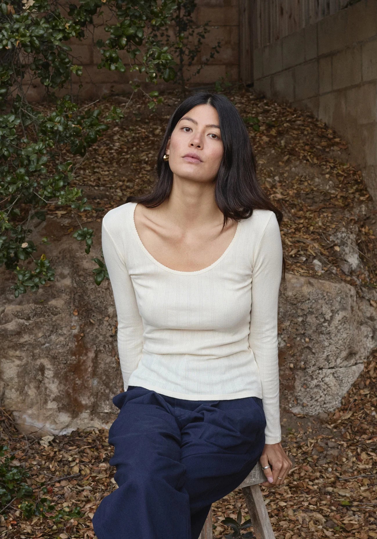 Scoop Pointelle Tee Long Sleeve - Natural