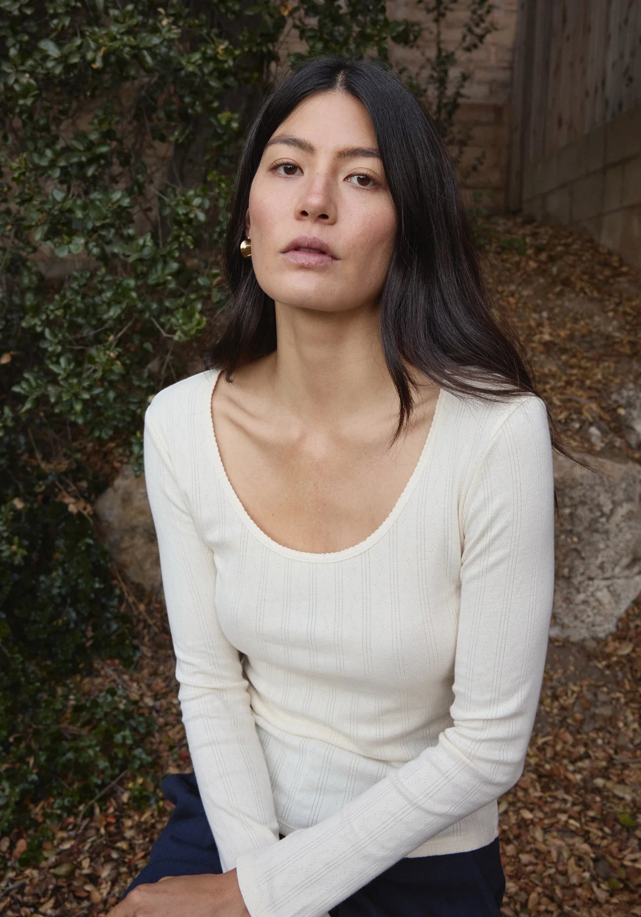 Scoop Pointelle Tee Long Sleeve - Natural