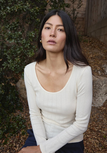 Scoop Pointelle Tee Long Sleeve - Natural