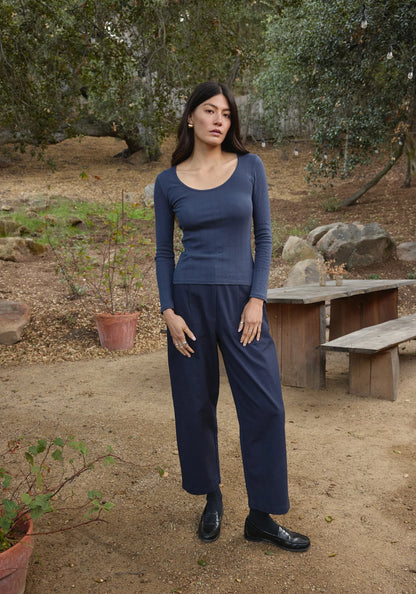 Scoop Pointelle Tee Long Sleeve - Navy