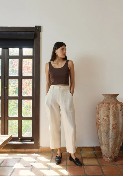 Crop Pointelle Scoop Tank - Walnut