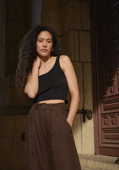 Crop Pointelle Scoop Tank - Black