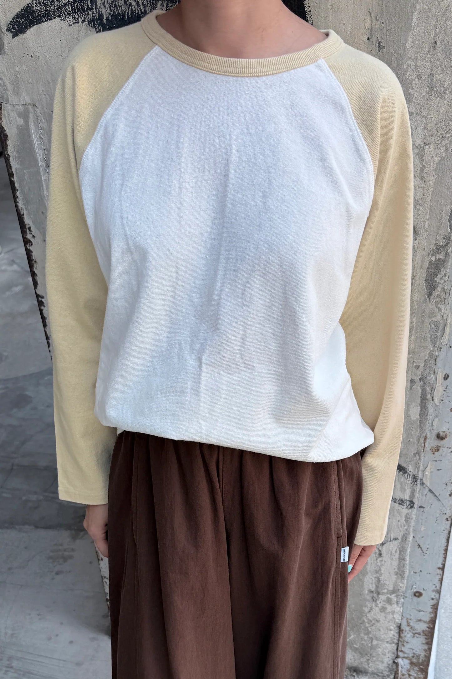 Heavy Cotton Raglan Tee - Butter/White Cotton.