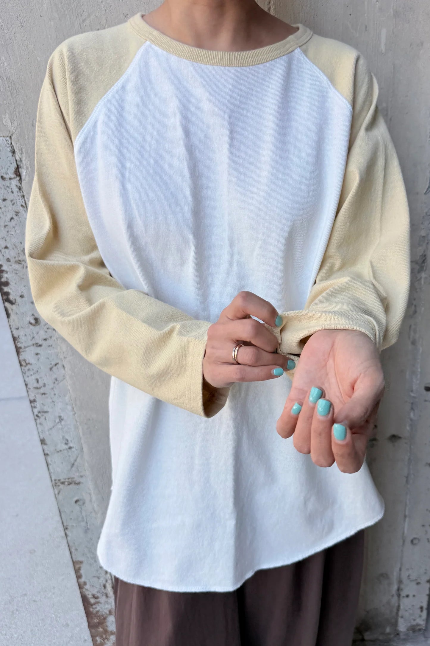 Heavy Cotton Raglan Tee - Butter/White Cotton.