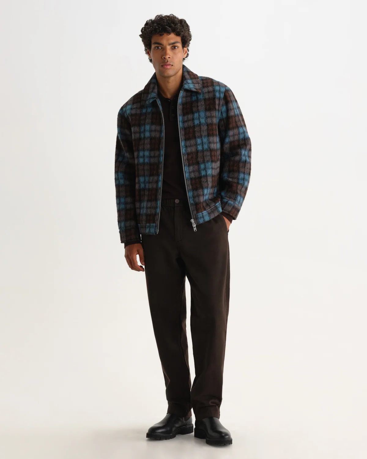 Heath - Blue And Brown Check Mohair Jacket