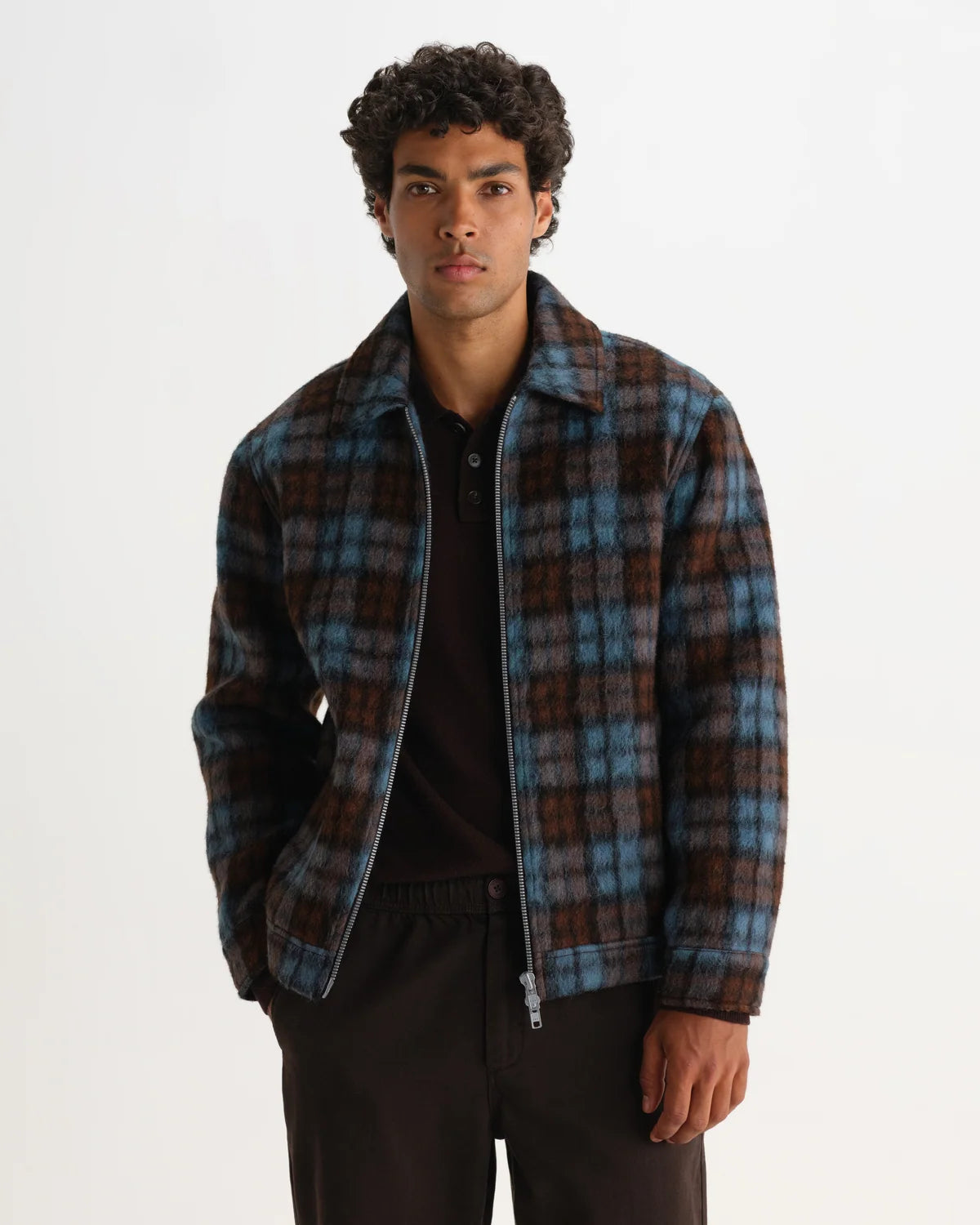 Heath - Blue And Brown Check Mohair Jacket