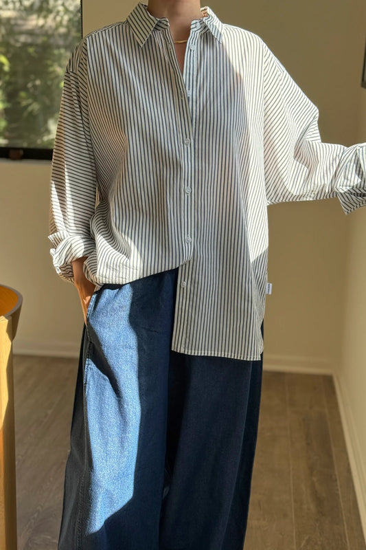 Light Weight Owen Shirt - Denim Stripe on White