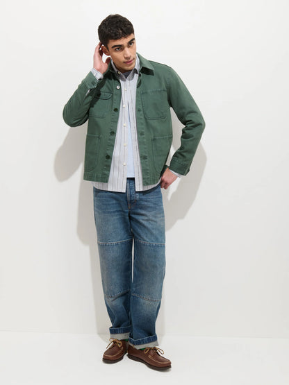 Garment Dyed Work Jacket in Recycled Denim - Faded Cypress