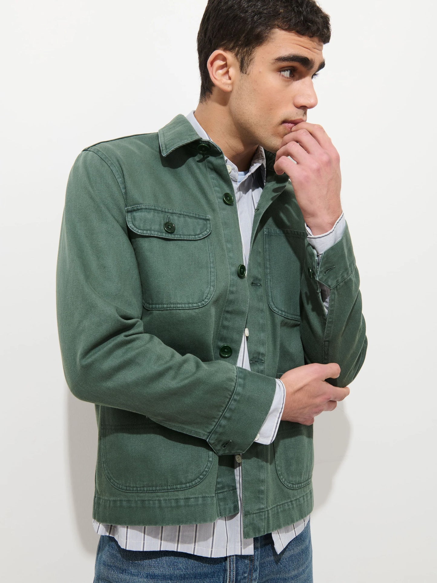 Garment Dyed Work Jacket in Recycled Denim - Faded Cypress
