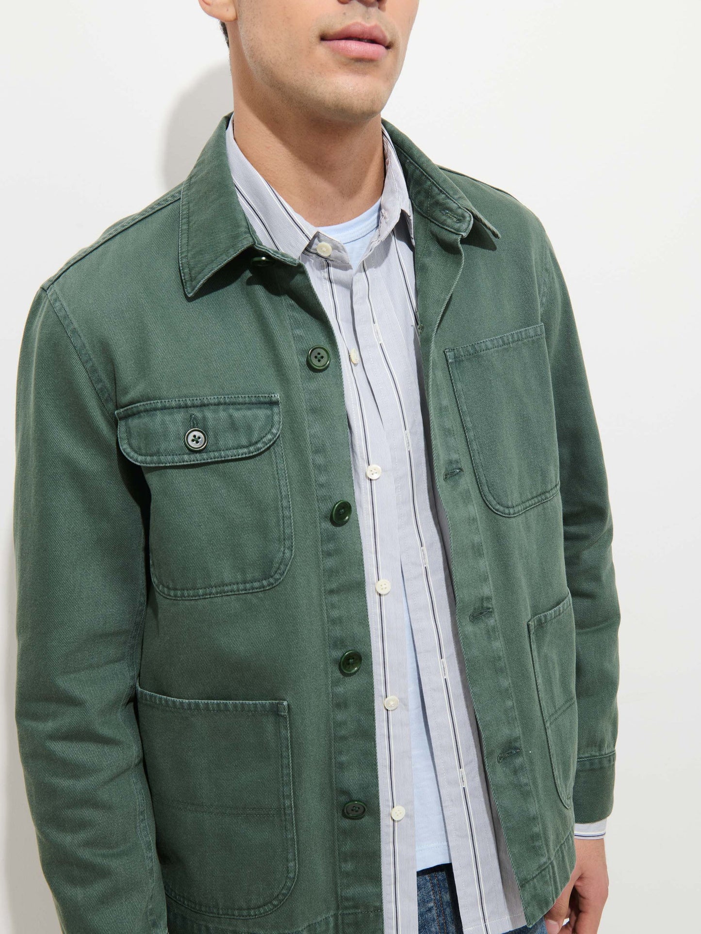 Garment Dyed Work Jacket in Recycled Denim - Faded Cypress