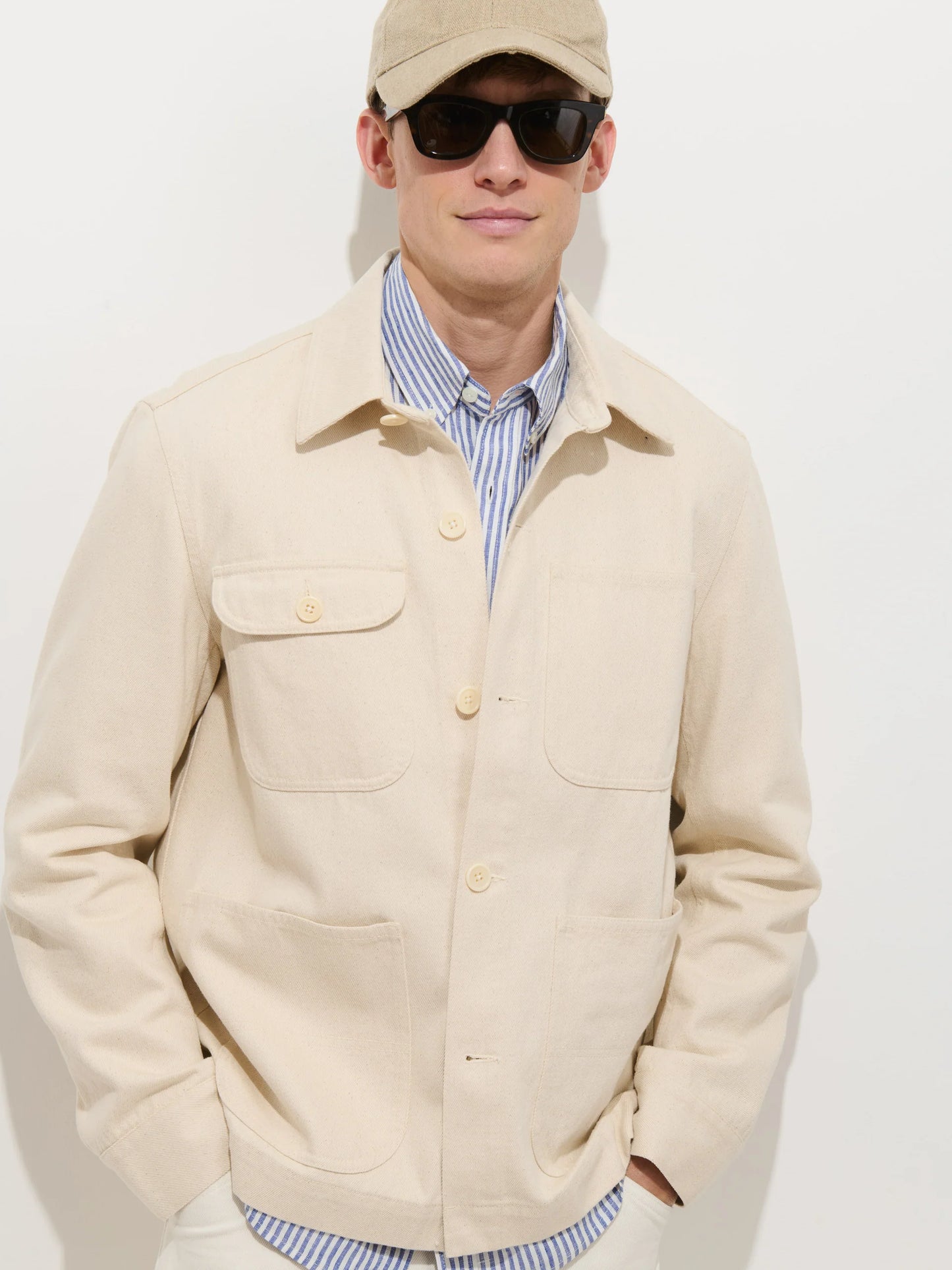 Garment Dyed Work Jacket in Recycled Denim - Natural
