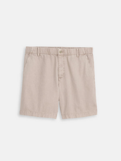 Pull On Short In Cotton Herringbone - Faded Grey