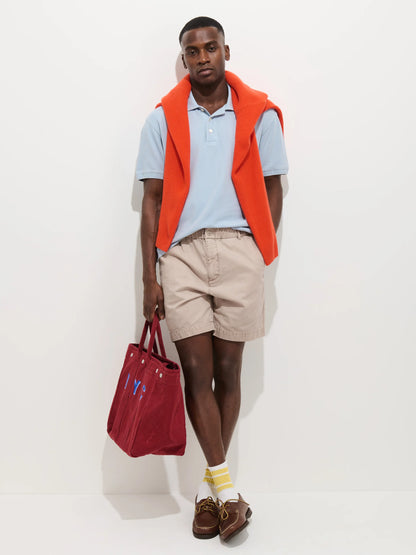 Pull On Short In Cotton Herringbone - Faded Grey