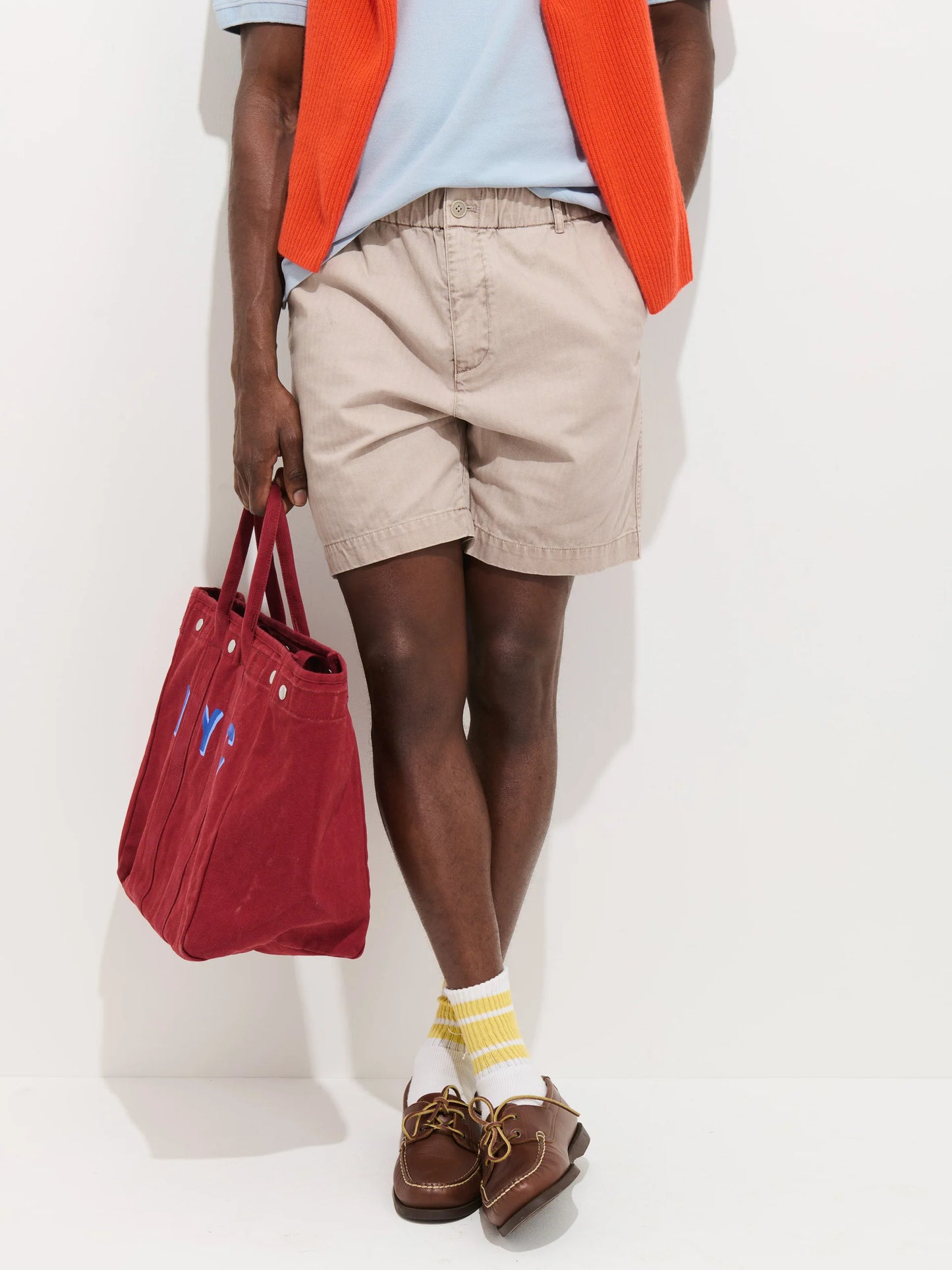 Pull On Short In Cotton Herringbone - Faded Grey