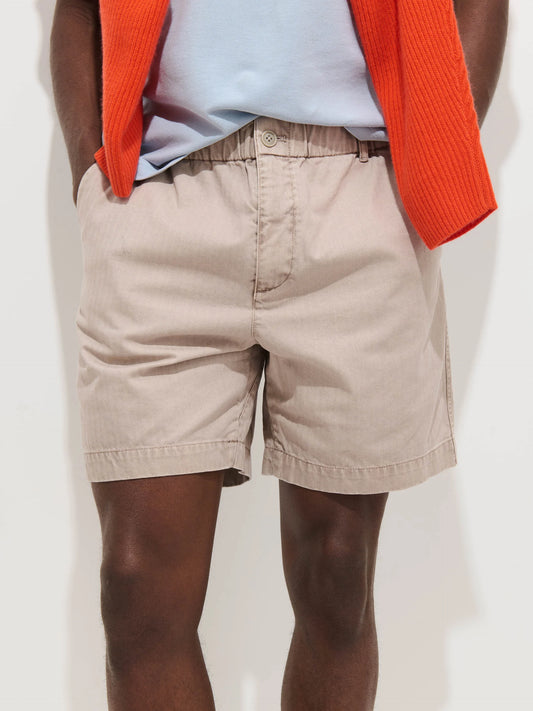 Pull On Short In Cotton Herringbone - Faded Grey