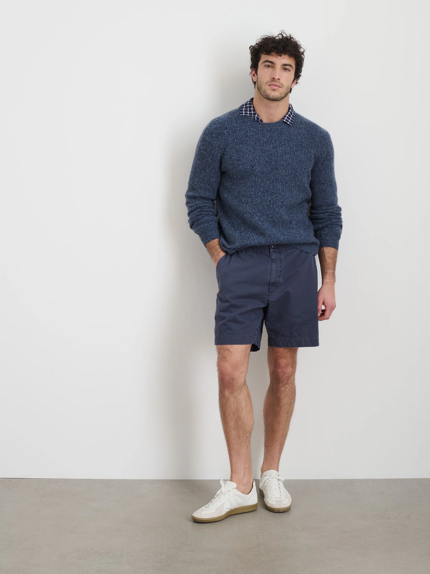 Pull On Short In Cotton Herringbone - Navy
