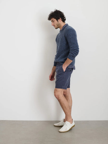 Pull On Short In Cotton Herringbone - Navy