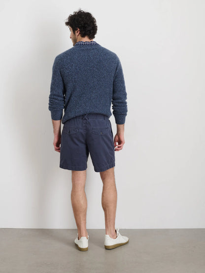Pull On Short In Cotton Herringbone - Navy