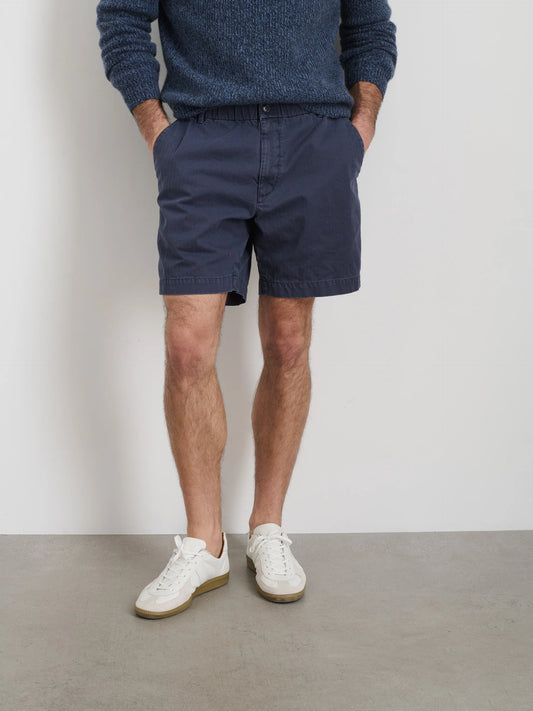 Pull On Short In Cotton Herringbone - Navy