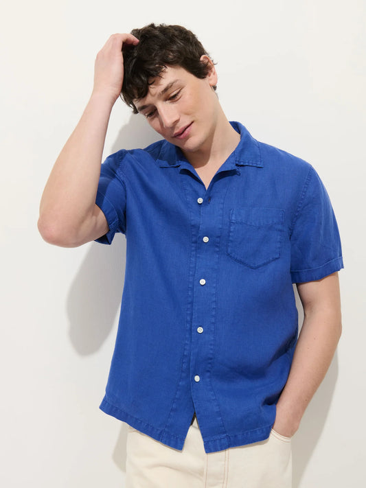 Camp Shirt in Linen - Cobalt.