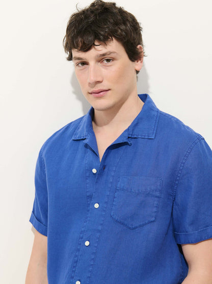 Camp Shirt in Linen - Cobalt.