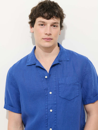 Camp Shirt in Linen - Cobalt.