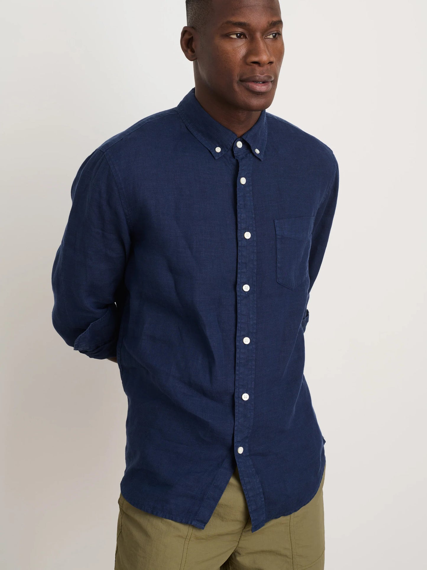 Mill Striped Shirt In Linen - Navy