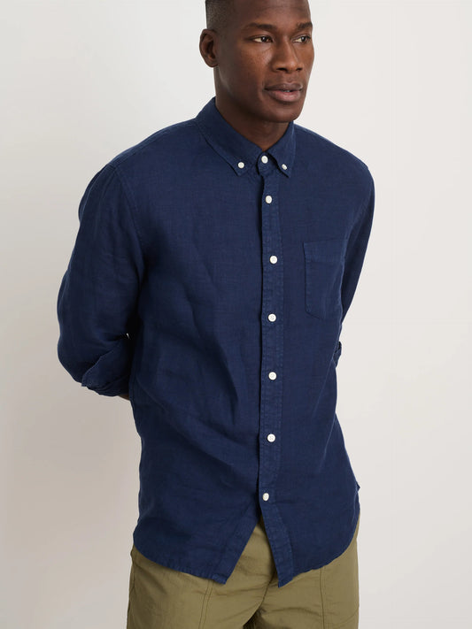 Mill Striped Shirt In Linen - Navy