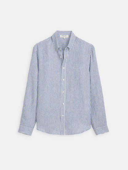 Mill Striped Shirt In Linen - Blue / White