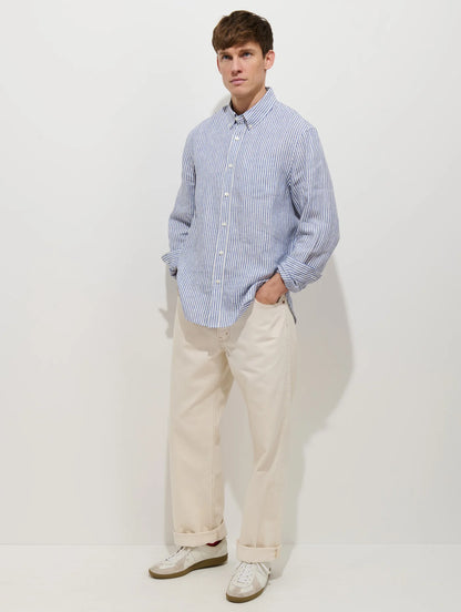Mill Striped Shirt In Linen - Blue / White