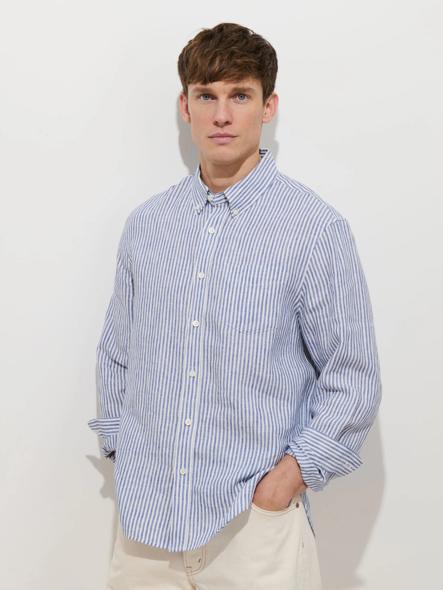 Mill Striped Shirt In Linen - Blue / White