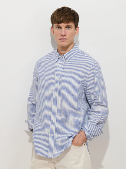 Mill Striped Shirt In Linen - Blue / White