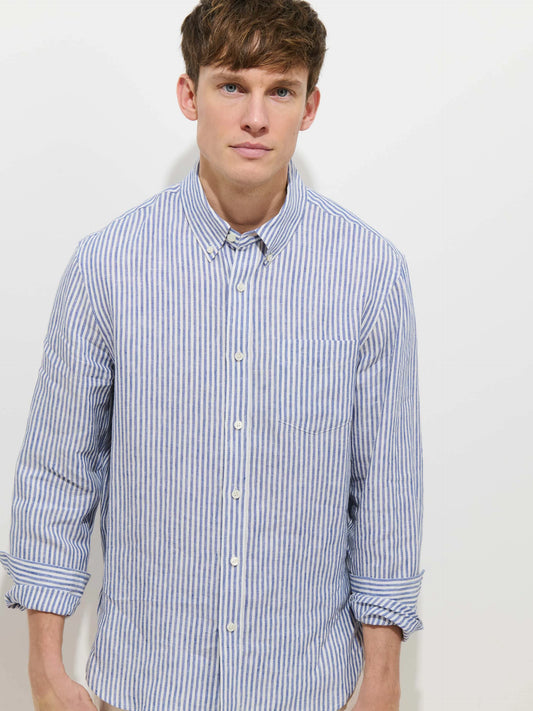 Mill Striped Shirt In Linen - Blue / White