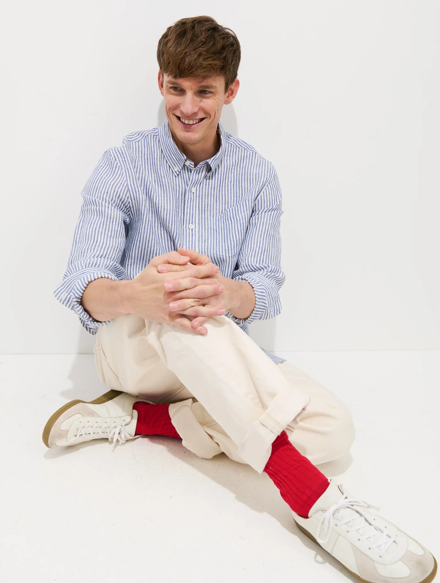 Mill Striped Shirt In Linen - Blue / White