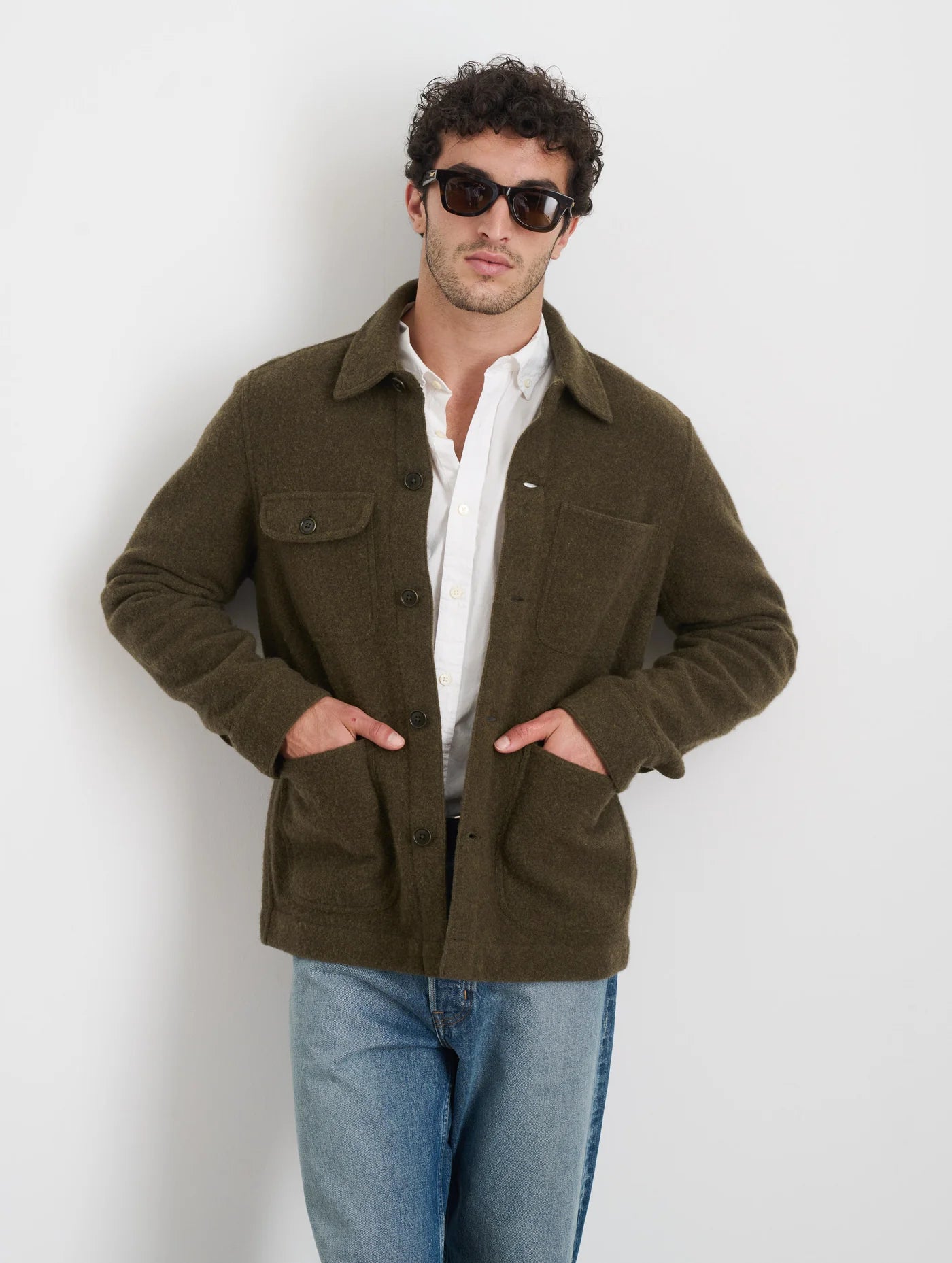 Work Jacket in Merino Wool Knit - Heather Olive