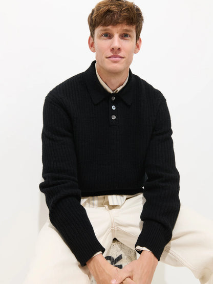 Carl Polo in Merino Wool - Black