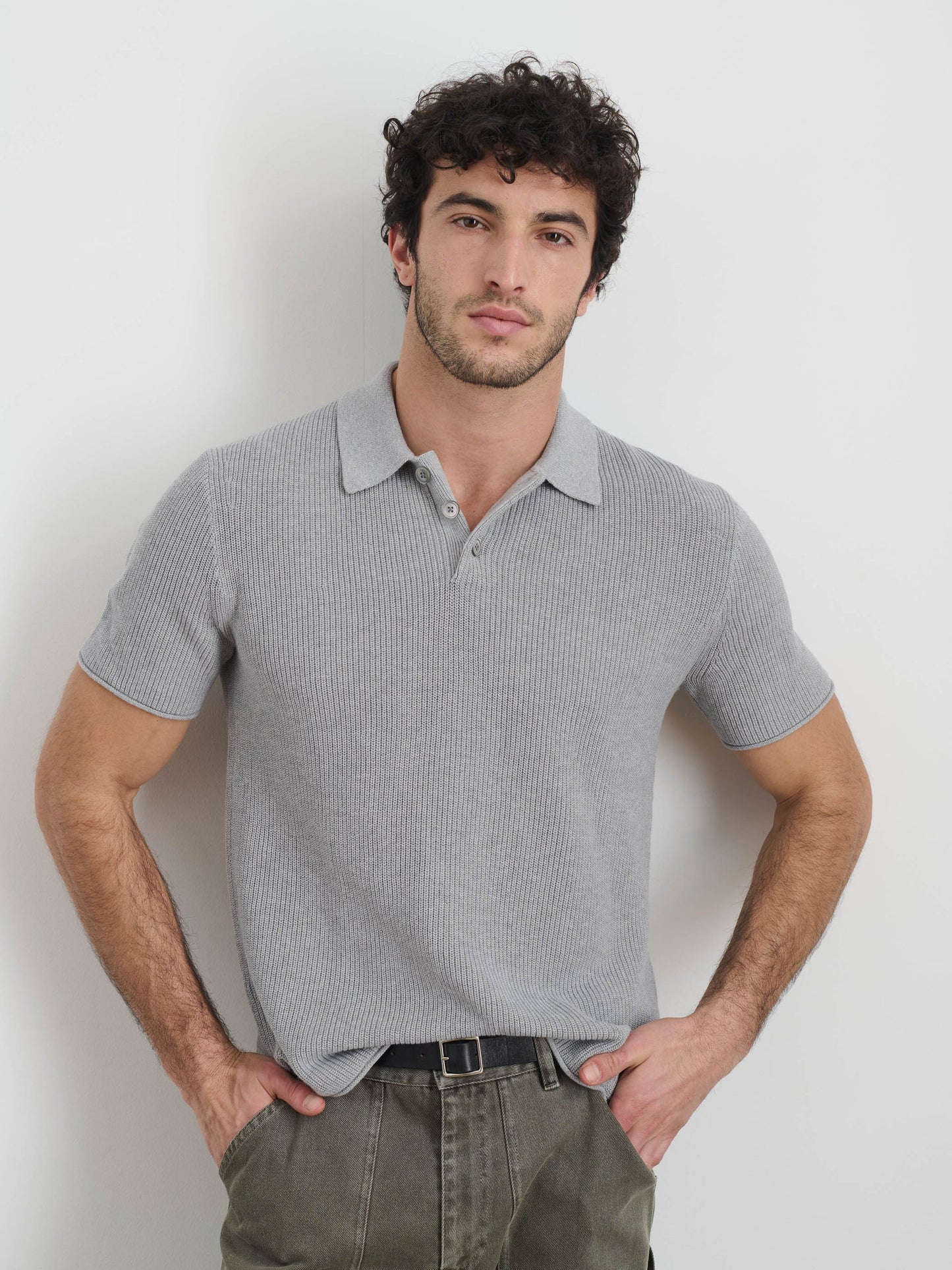 Eastwood Polo In Cotton Linen - Heather Grey