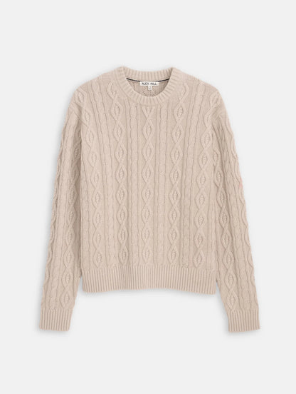 Aaron Cable Sweater in Cotton - Heather Sand