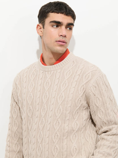 Aaron Cable Sweater in Cotton - Heather Sand