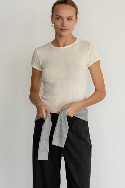 The Pointelle Baby Tee - Cream.