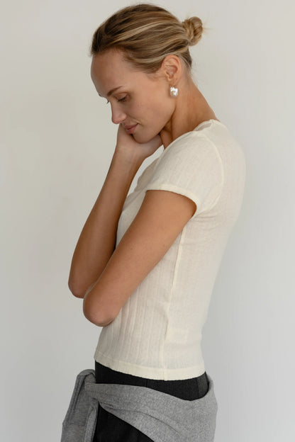 The Pointelle Baby Tee - Cream.