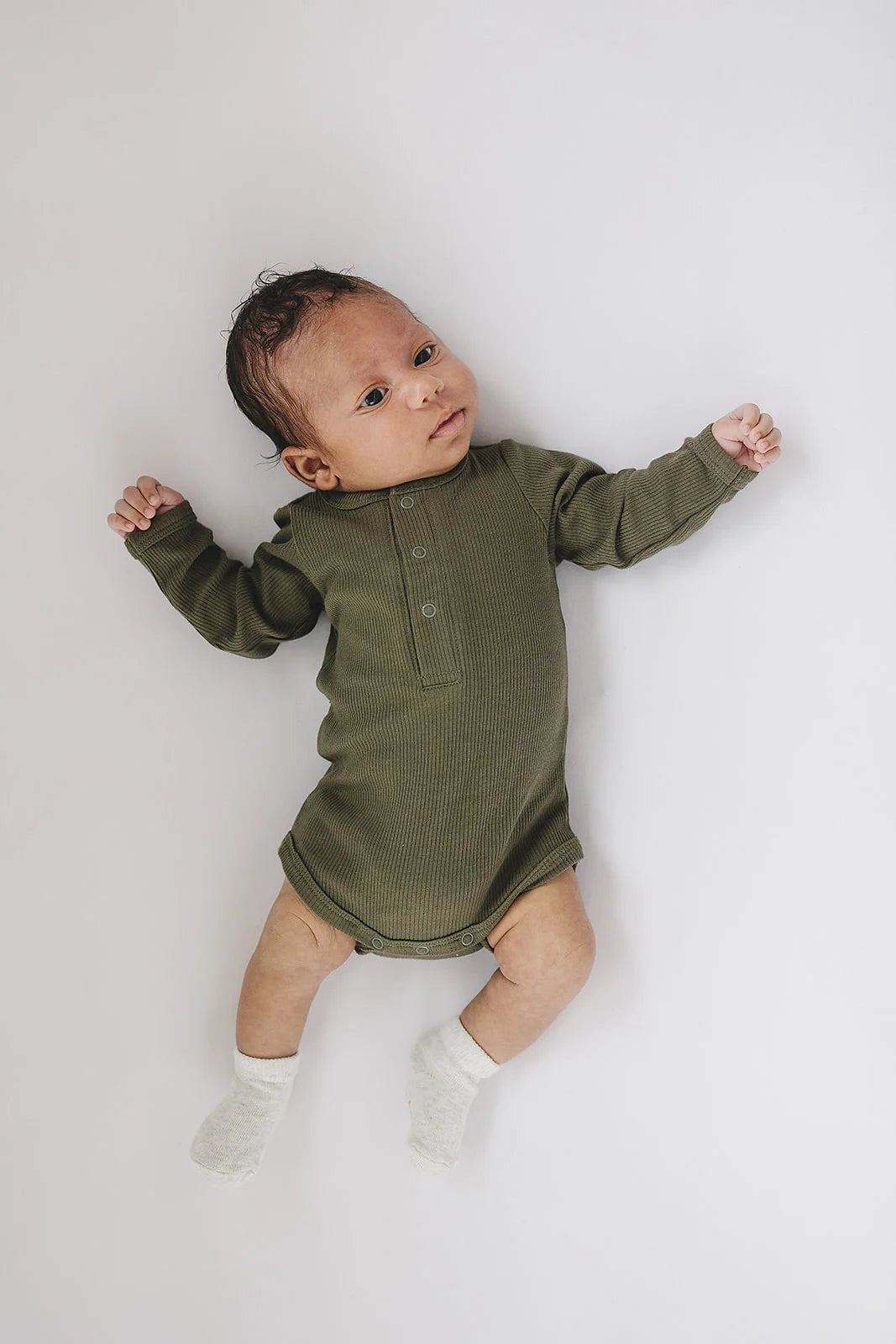 Long Sleeve Ribbed Bodysuit - Winter Green