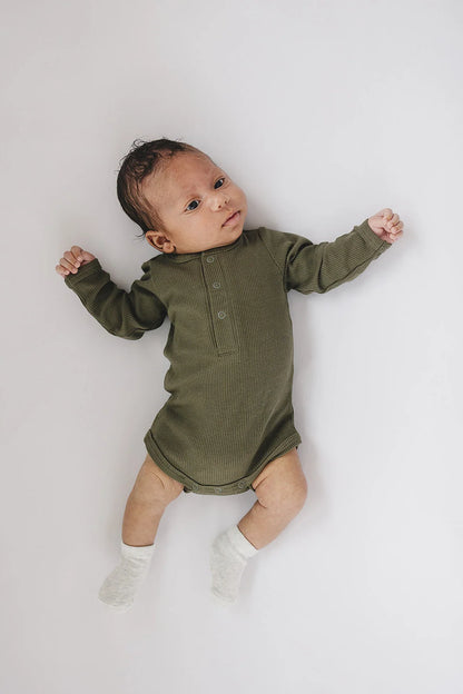 Long Sleeve Ribbed Bodysuit - Winter Green
