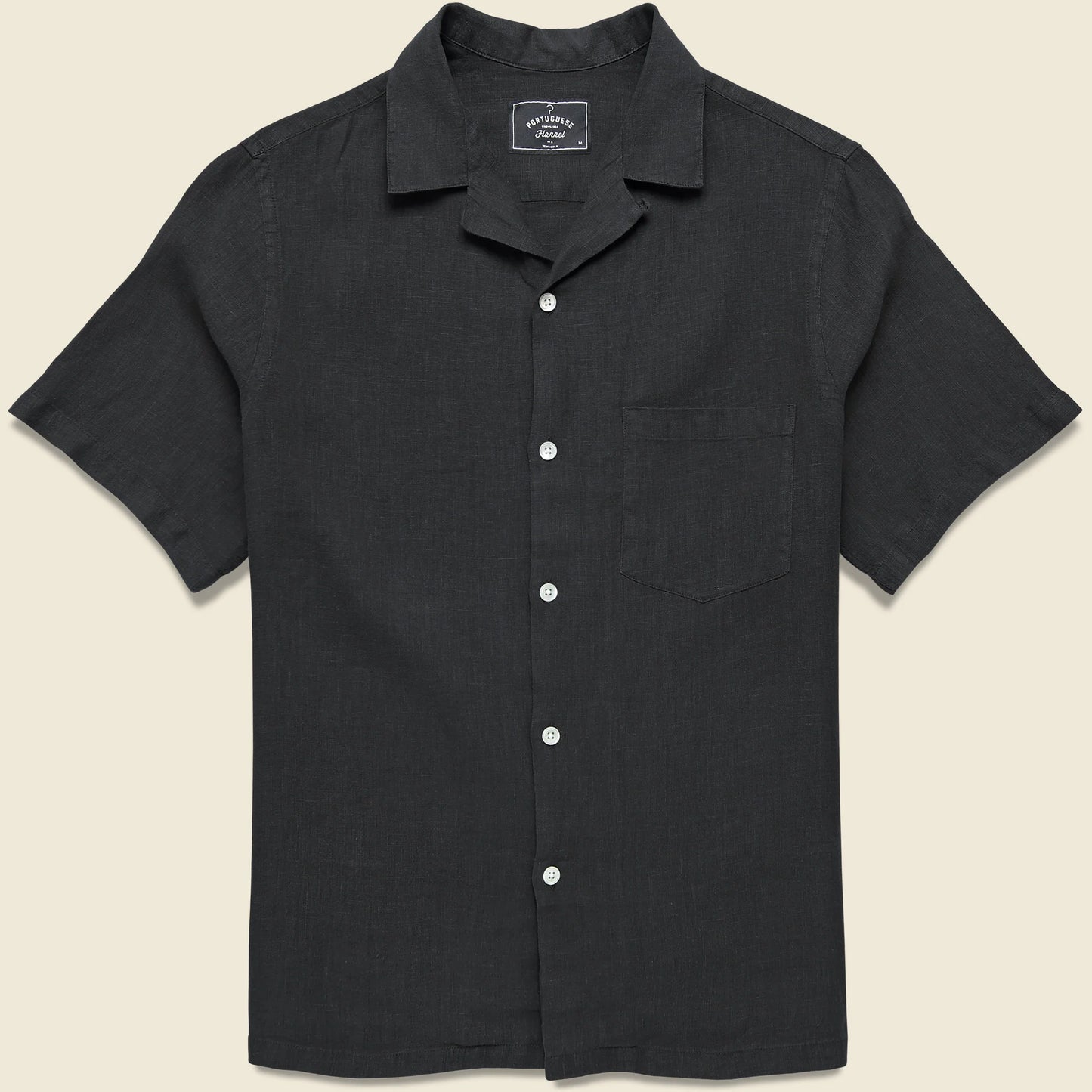 Linen Camp Collar Shirt in Black
