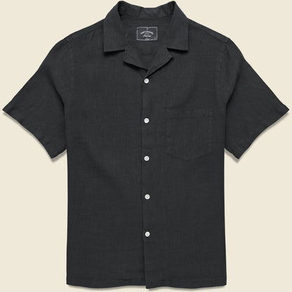 Linen Camp Collar Shirt in Black